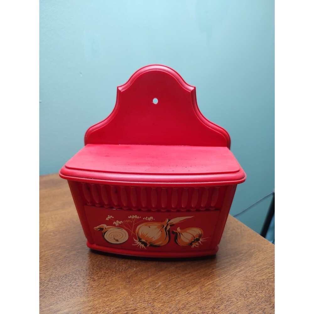 Vintage Emsa 1970s Onion Box Red Plastic Germany Kitchen Collectable 8" x 7" x 4